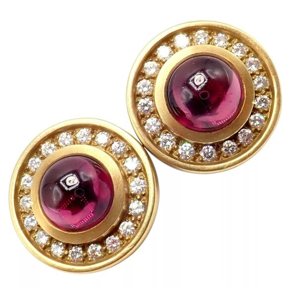 Rare! Vintage Kieselstein Cord 18k Yellow Gold Garnet Diamond Earrings 1997 - Picture 9 of 13